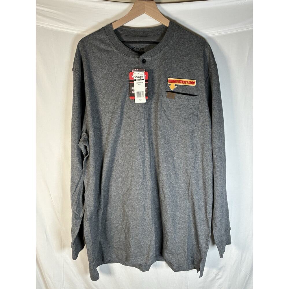 Wrangler Riggs Workwear Men XL Tall Long Sleeve Henley Pocket Shirt Gray Utility